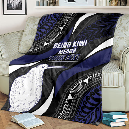 Personalised New Zealand Kiwi Blanket Silver Fern Tribal Pattern