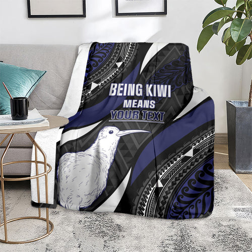 Personalised New Zealand Kiwi Blanket Silver Fern Tribal Pattern