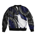 Personalised New Zealand Kiwi Bomber Jacket Silver Fern Tribal Pattern