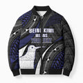 Personalised New Zealand Kiwi Bomber Puffer Jacket Silver Fern Tribal Pattern