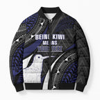Personalised New Zealand Kiwi Bomber Puffer Jacket Silver Fern Tribal Pattern