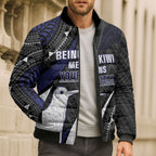 Personalised New Zealand Kiwi Bomber Puffer Jacket Silver Fern Tribal Pattern