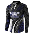 Personalised New Zealand Kiwi Button Sweatshirt Silver Fern Tribal Pattern