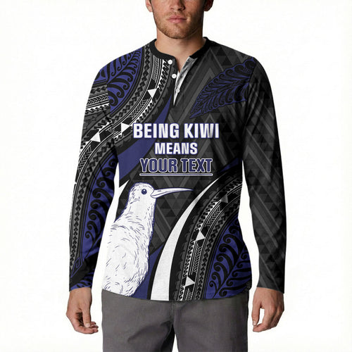 Personalised New Zealand Kiwi Button Sweatshirt Silver Fern Tribal Pattern