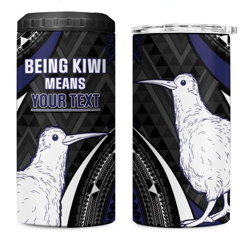 Personalised New Zealand Kiwi 4 in 1 Can Cooler Tumbler Silver Fern Tribal Pattern