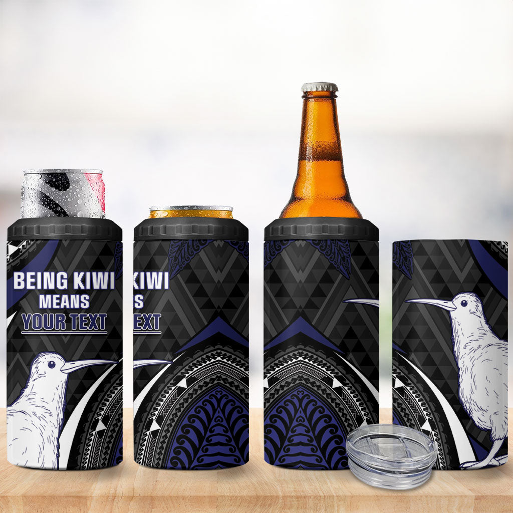 Personalised New Zealand Kiwi 4 in 1 Can Cooler Tumbler Silver Fern Tribal Pattern