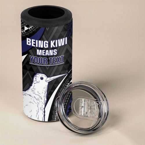 Personalised New Zealand Kiwi 4 in 1 Can Cooler Tumbler Silver Fern Tribal Pattern