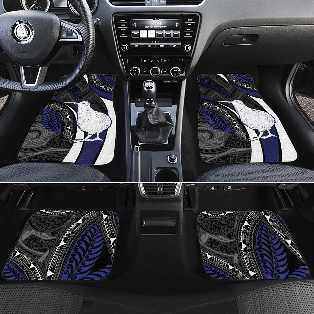 New Zealand Kiwi Car Mats Silver Fern Tribal Pattern