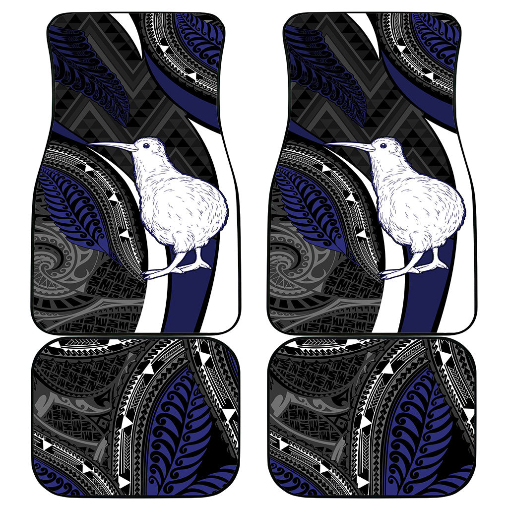 New Zealand Kiwi Car Mats Silver Fern Tribal Pattern