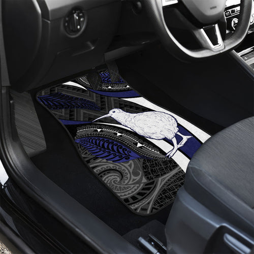 New Zealand Kiwi Car Mats Silver Fern Tribal Pattern