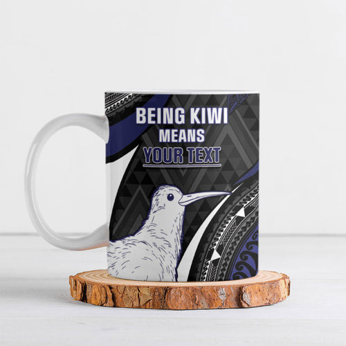 Personalised New Zealand Kiwi Ceramic Mug Silver Fern Tribal Pattern