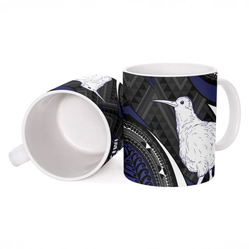 Personalised New Zealand Kiwi Ceramic Mug Silver Fern Tribal Pattern