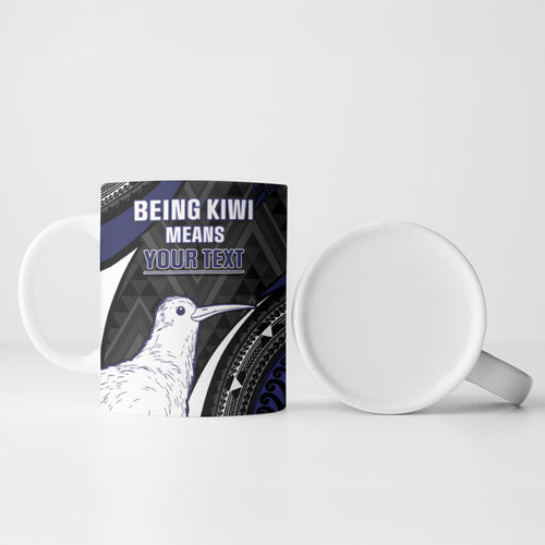 Personalised New Zealand Kiwi Ceramic Mug Silver Fern Tribal Pattern