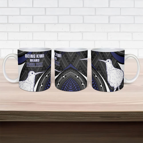 Personalised New Zealand Kiwi Ceramic Mug Silver Fern Tribal Pattern