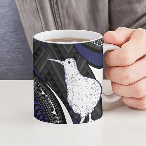 Personalised New Zealand Kiwi Ceramic Mug Silver Fern Tribal Pattern