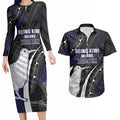 Personalised New Zealand Kiwi Couples Matching Long Sleeve Bodycon Dress and Hawaiian Shirt Silver Fern Tribal Pattern