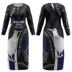 Personalised New Zealand Kiwi Couples Matching Long Sleeve Bodycon Dress and Hawaiian Shirt Silver Fern Tribal Pattern