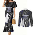 Personalised New Zealand Kiwi Couples Matching Mermaid Dress and Long Sleeve Button Shirt Silver Fern Tribal Pattern