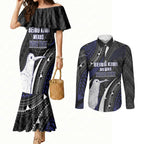 Personalised New Zealand Kiwi Couples Matching Mermaid Dress and Long Sleeve Button Shirt Silver Fern Tribal Pattern