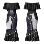 Personalised New Zealand Kiwi Couples Matching Mermaid Dress and Long Sleeve Button Shirt Silver Fern Tribal Pattern