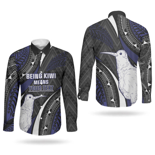 Personalised New Zealand Kiwi Couples Matching Off Shoulder Short Dress and Long Sleeve Button Shirt Silver Fern Tribal Pattern
