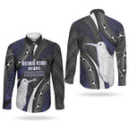 Personalised New Zealand Kiwi Couples Matching Off The Shoulder Long Sleeve Dress and Long Sleeve Button Shirt Silver Fern Tribal Pattern