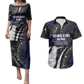 Personalised New Zealand Kiwi Couples Matching Puletasi and Hawaiian Shirt Silver Fern Tribal Pattern