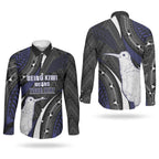 Personalised New Zealand Kiwi Couples Matching Puletasi and Long Sleeve Button Shirt Silver Fern Tribal Pattern