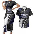 Personalised New Zealand Kiwi Couples Matching Short Sleeve Bodycon Dress and Hawaiian Shirt Silver Fern Tribal Pattern
