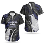 Personalised New Zealand Kiwi Couples Matching Short Sleeve Bodycon Dress and Hawaiian Shirt Silver Fern Tribal Pattern