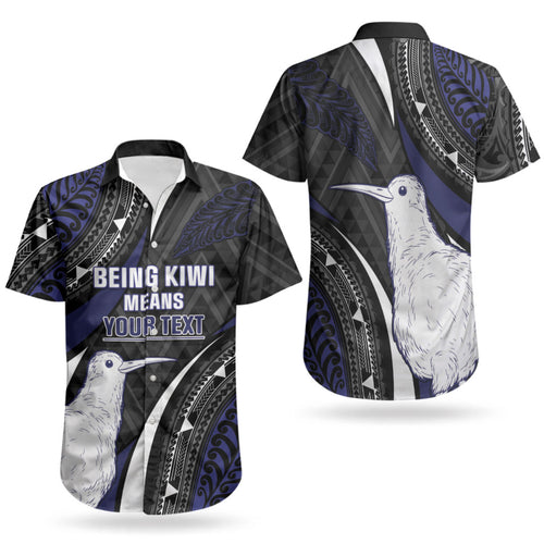 Personalised New Zealand Kiwi Couples Matching Short Sleeve Bodycon Dress and Hawaiian Shirt Silver Fern Tribal Pattern