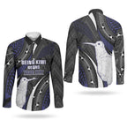Personalised New Zealand Kiwi Couples Matching Short Sleeve Bodycon Dress and Long Sleeve Button Shirt Silver Fern Tribal Pattern