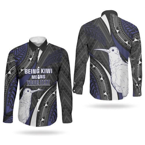 Personalised New Zealand Kiwi Couples Matching Short Sleeve Bodycon Dress and Long Sleeve Button Shirt Silver Fern Tribal Pattern