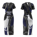 Personalised New Zealand Kiwi Couples Matching Short Sleeve Bodycon Dress and Long Sleeve Button Shirt Silver Fern Tribal Pattern