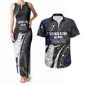 Personalised New Zealand Kiwi Couples Matching Tank Maxi Dress and Hawaiian Shirt Silver Fern Tribal Pattern