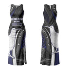 Personalised New Zealand Kiwi Couples Matching Tank Maxi Dress and Long Sleeve Button Shirt Silver Fern Tribal Pattern