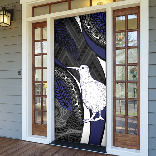 New Zealand Kiwi Door Cover Silver Fern Tribal Pattern