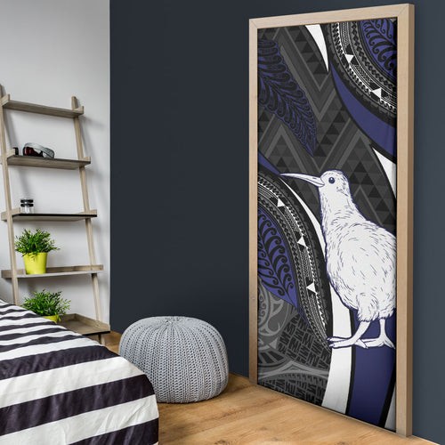New Zealand Kiwi Door Cover Silver Fern Tribal Pattern
