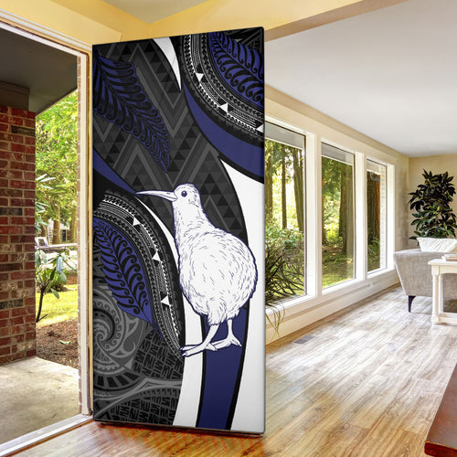 New Zealand Kiwi Door Cover Silver Fern Tribal Pattern
