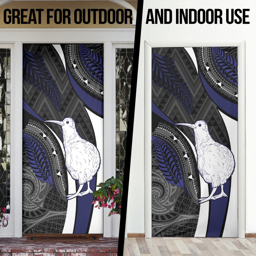 New Zealand Kiwi Door Cover Silver Fern Tribal Pattern