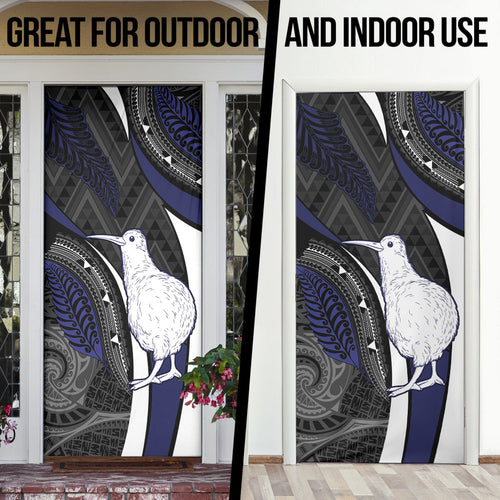 New Zealand Kiwi Door Cover Silver Fern Tribal Pattern
