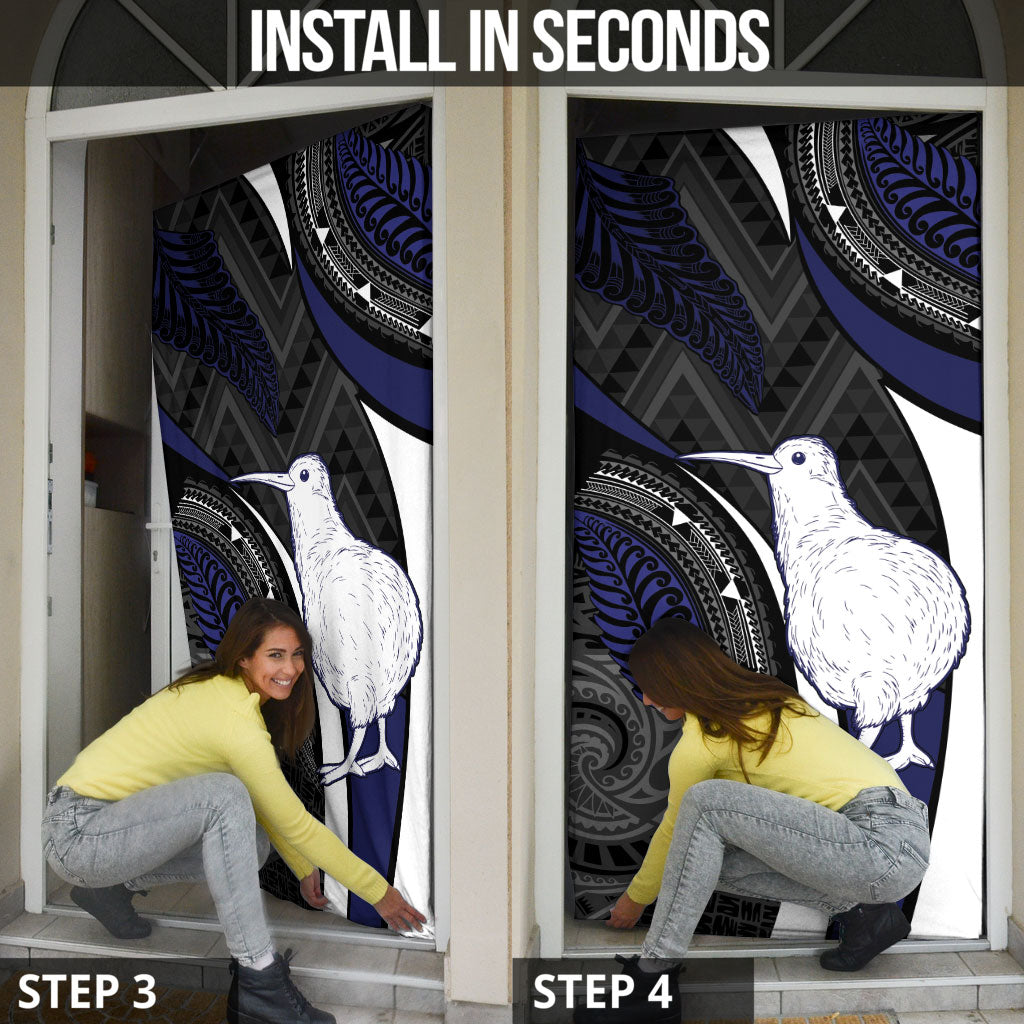 New Zealand Kiwi Door Cover Silver Fern Tribal Pattern