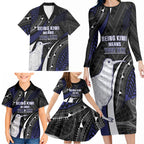 Personalised New Zealand Kiwi Family Matching Long Sleeve Bodycon Dress and Hawaiian Shirt Silver Fern Tribal Pattern