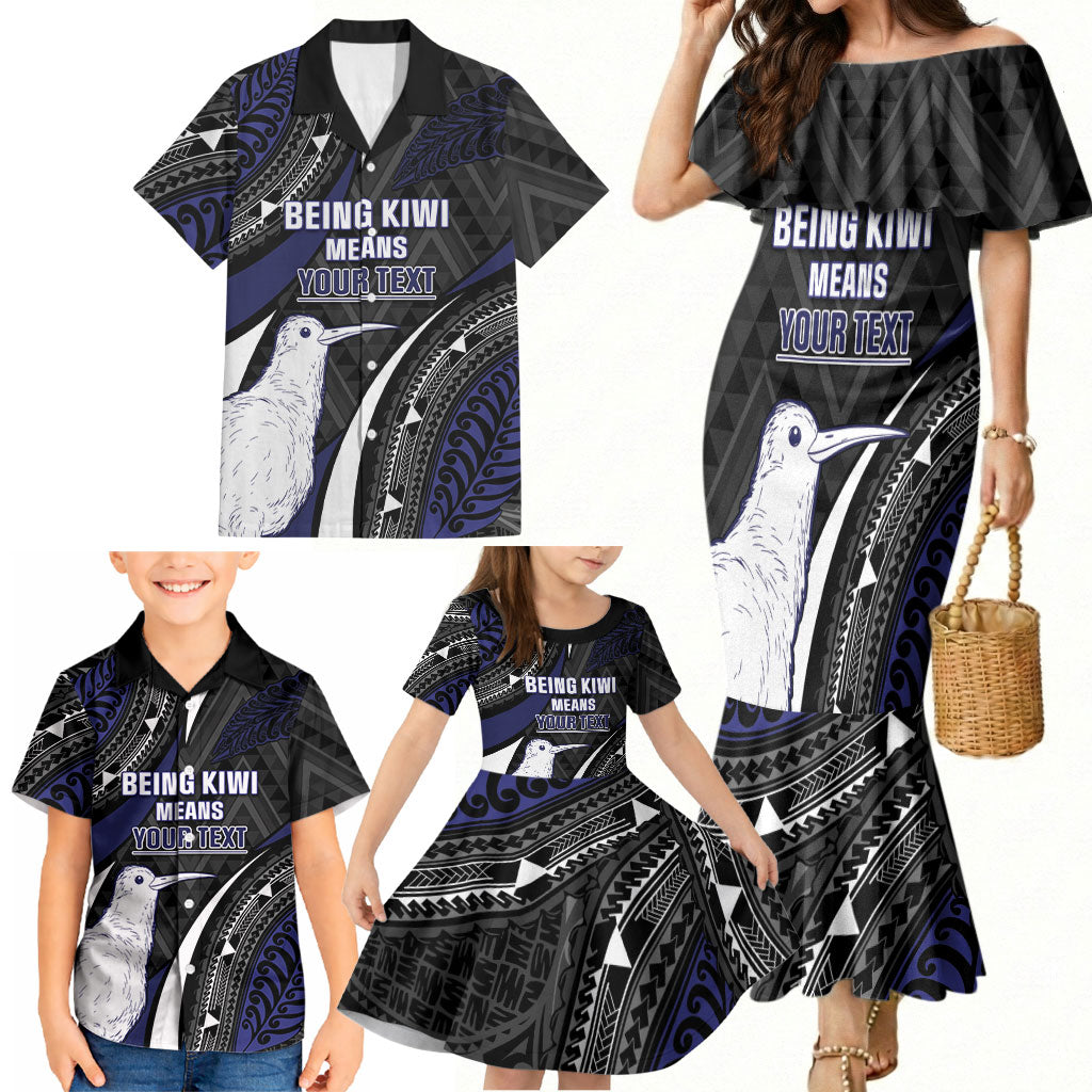Personalised New Zealand Kiwi Family Matching Mermaid Dress and Hawaiian Shirt Silver Fern Tribal Pattern