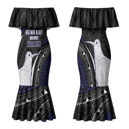 Personalised New Zealand Kiwi Family Matching Mermaid Dress and Hawaiian Shirt Silver Fern Tribal Pattern