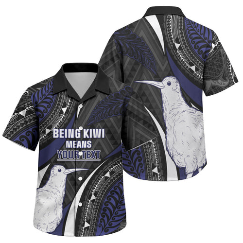 Personalised New Zealand Kiwi Family Matching Off Shoulder Short Dress and Hawaiian Shirt Silver Fern Tribal Pattern