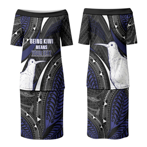 Personalised New Zealand Kiwi Family Matching Puletasi and Hawaiian Shirt Silver Fern Tribal Pattern