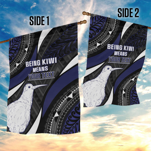 Personalised New Zealand Kiwi Garden Flag Silver Fern Tribal Pattern