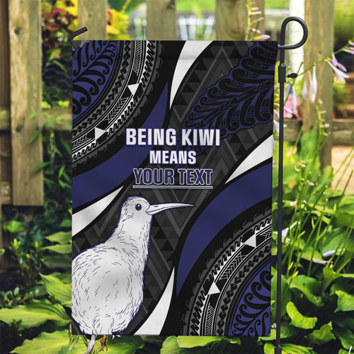 Personalised New Zealand Kiwi Garden Flag Silver Fern Tribal Pattern
