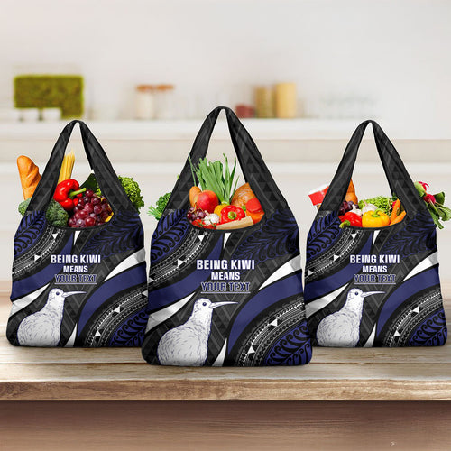 Personalised New Zealand Kiwi Grocery Bag Silver Fern Tribal Pattern